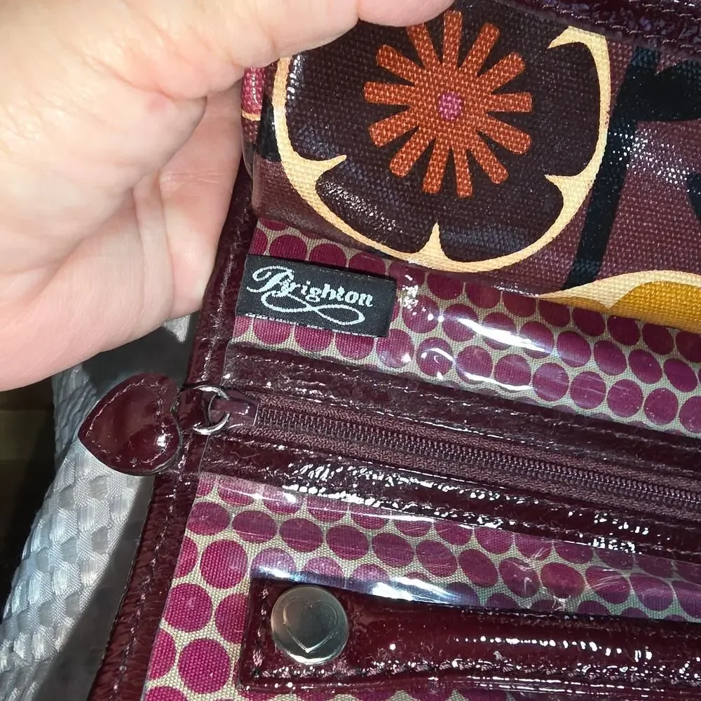 BRIGHTON DARK PURPLE FLORAL COSMETIC JEWELRY KEEPER ROLL BAG